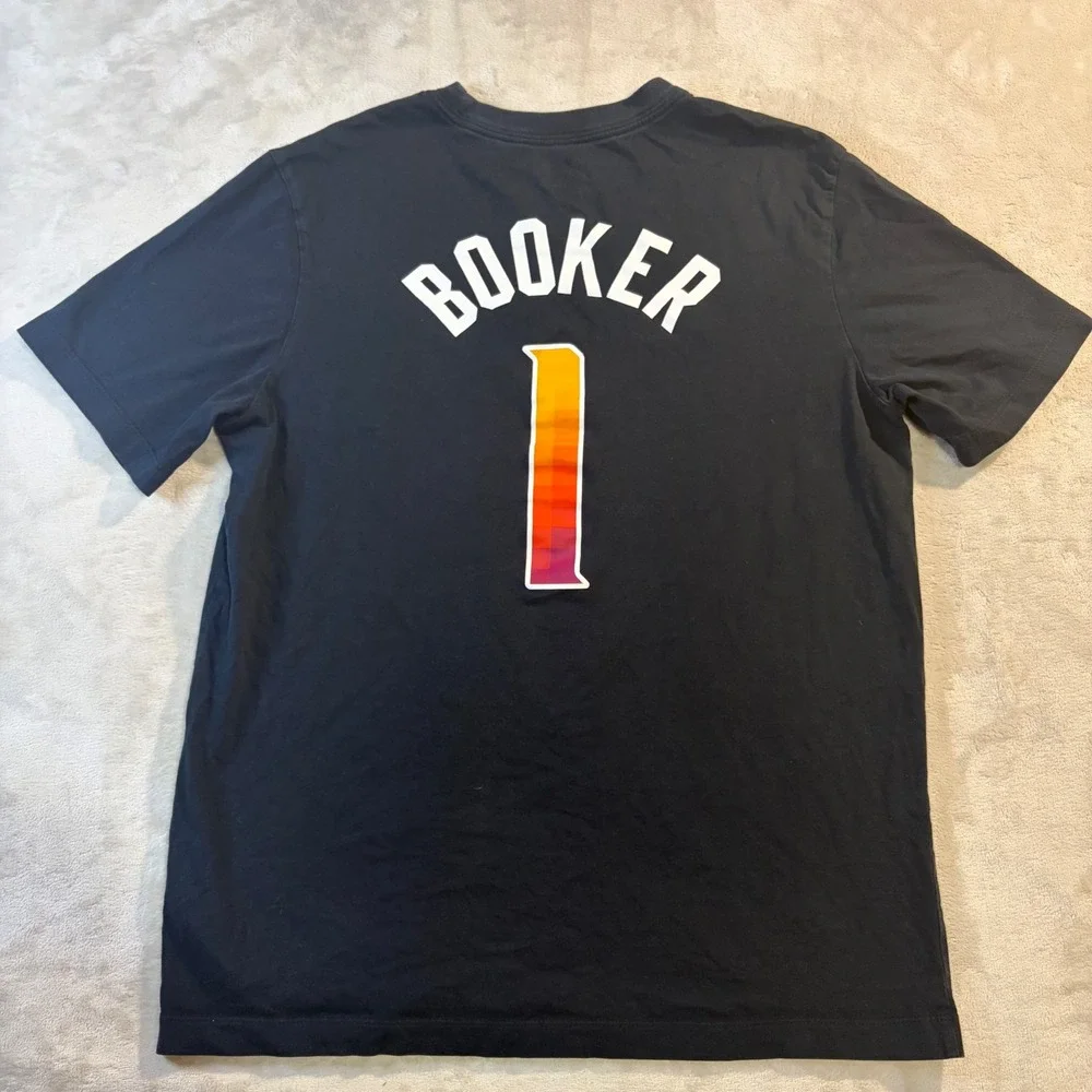 Jordan Phoenix Suns Devin Booker #1 PHX Shirt Mens Black Short Sleeve Tee Medium